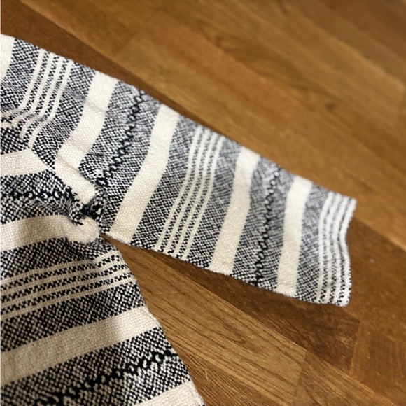 Eileen Fisher Organic Cotton Stripe Fringe Thick 3/4 Sleeve Boxy Sweater M soft - Picture 5 of 12